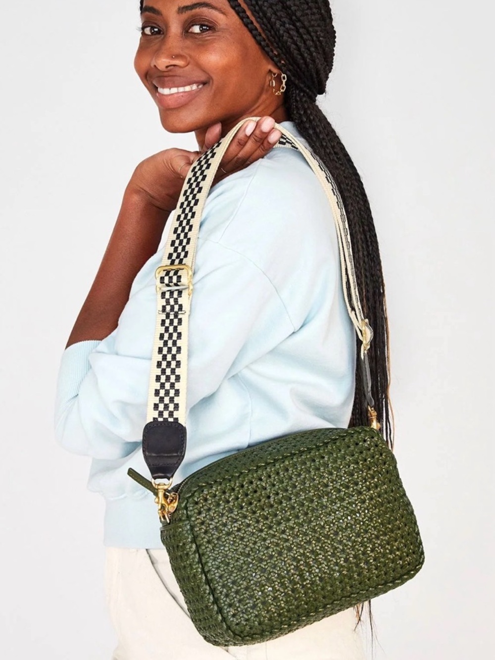 Clare V black and cream adjustable checkered strap - Picture 5 of 5